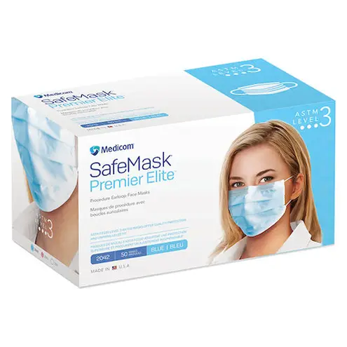 (Level 3) SafeMask® Premier Elite Earloop Masks: Blue 50/Bx