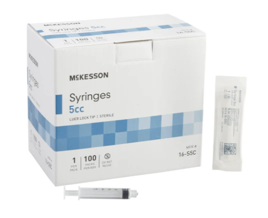 General Purpose Syringe McKesson 5 mL Luer Lock Tip Without Safety SYRINGE, LL 5CC (100/BX 20BX/CS)