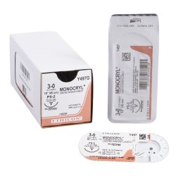 Absorbable Suture with Needle Monocryl™ Poliglecaprone PS-2 3/8 Circle Needle Size 3-0 Mono...