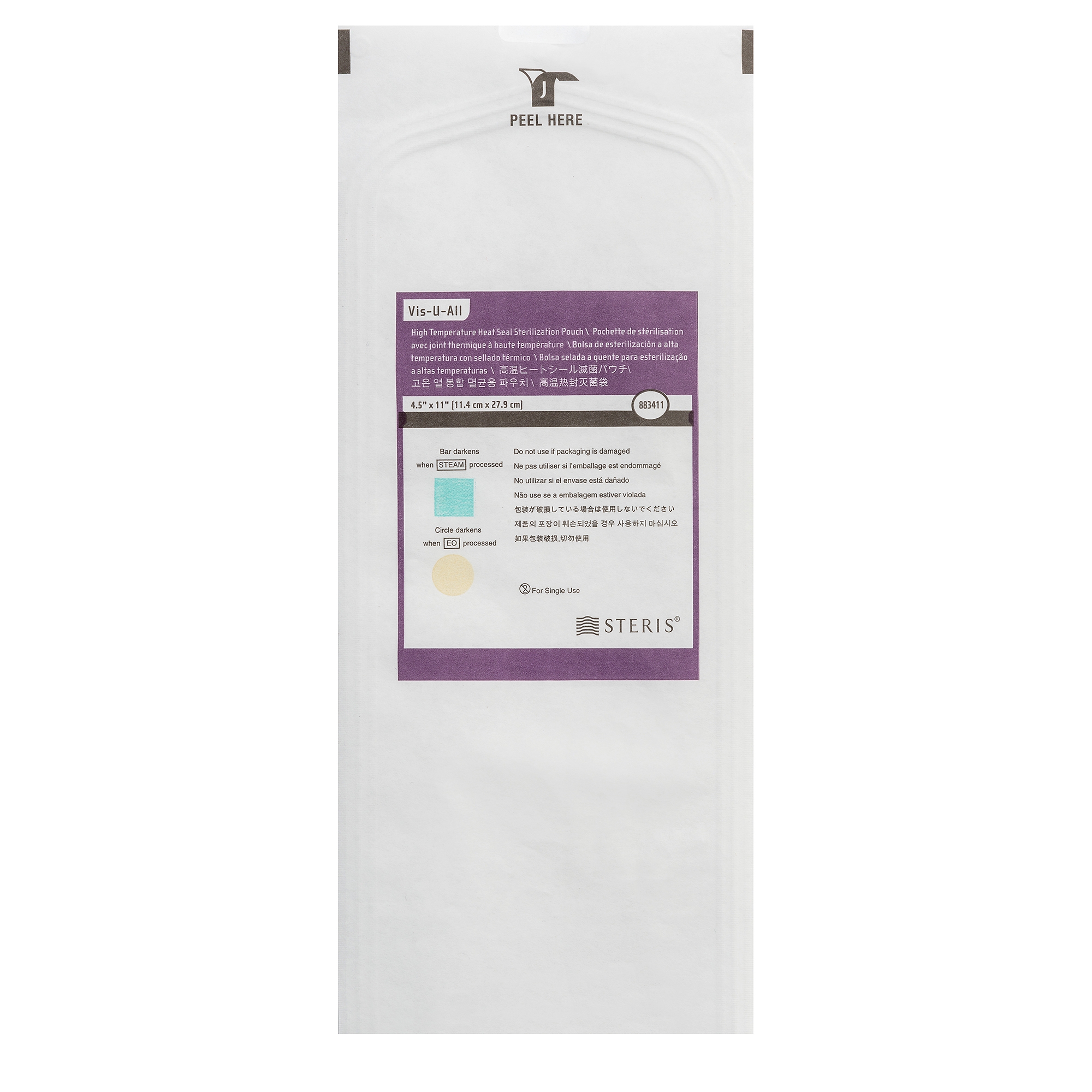 Sterilization Pouch Vis-U-All™ Ethylene Oxide (EO) Gas / Steam 8x16 in White / Purple Self Seal
