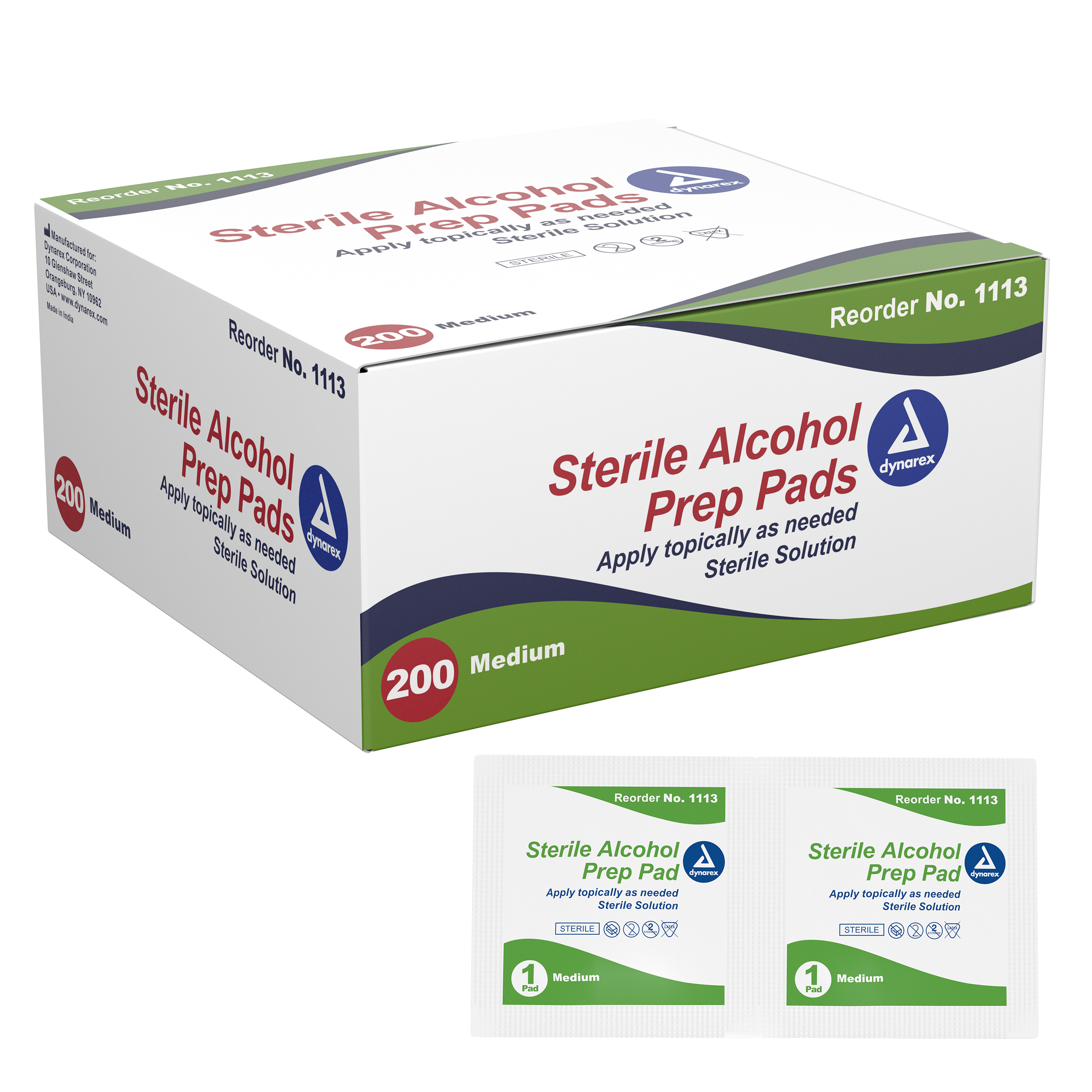 Alcohol Prep Pad Sterile Medium 200bx Dynarex Corporation 67777-0121-13