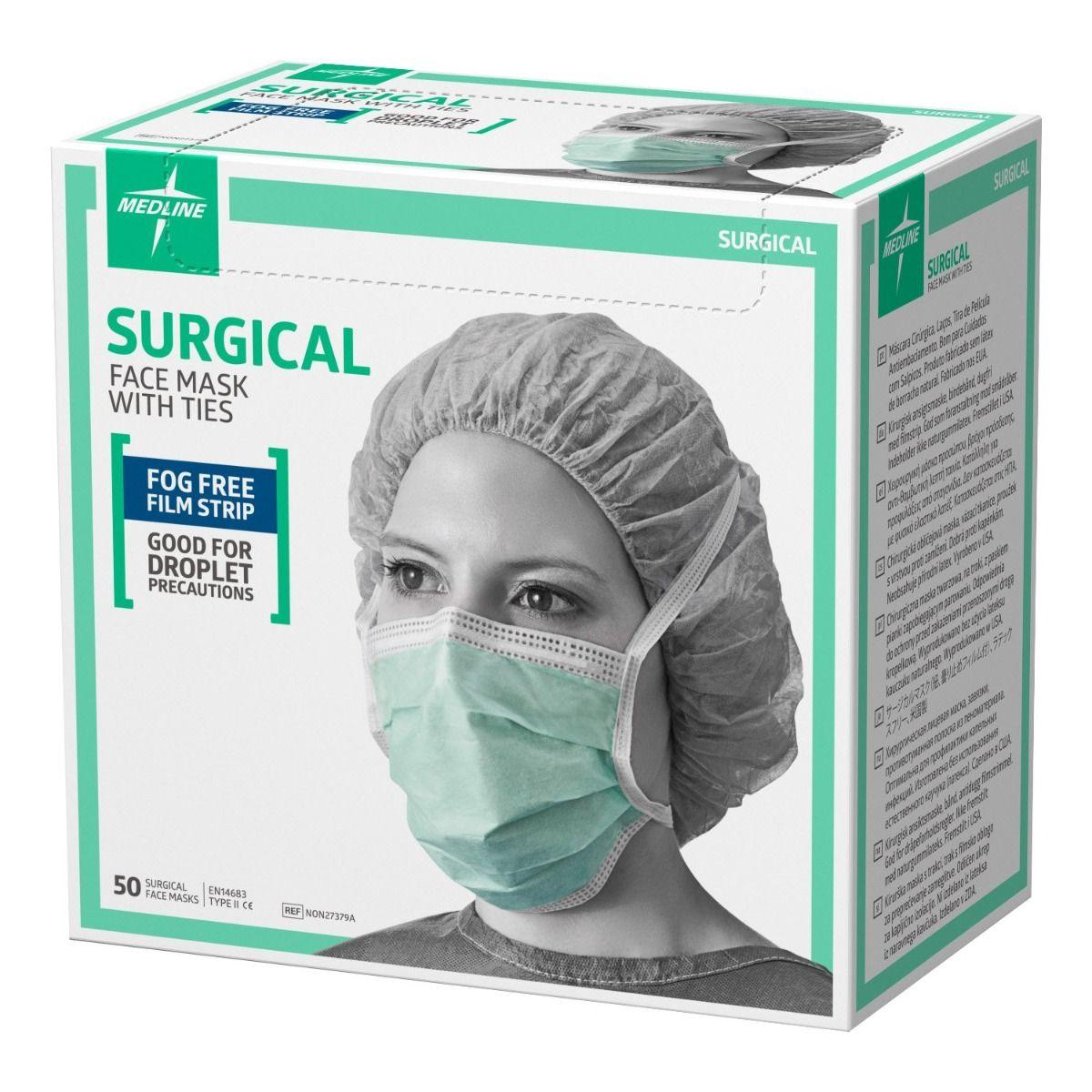 Tie On Mask Anti-Fog Green Disposable Not Made From Natural Rubber Latex Not ASTM Rated 300/Case