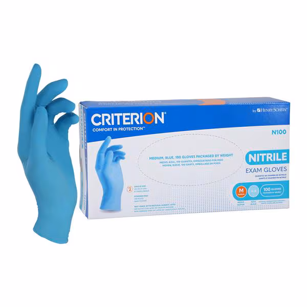 Criterion N100 Nitrile Exam Gloves Medium Blue Non-Sterile 100/Box, 10 BX/CA Henry Schein Inc.
