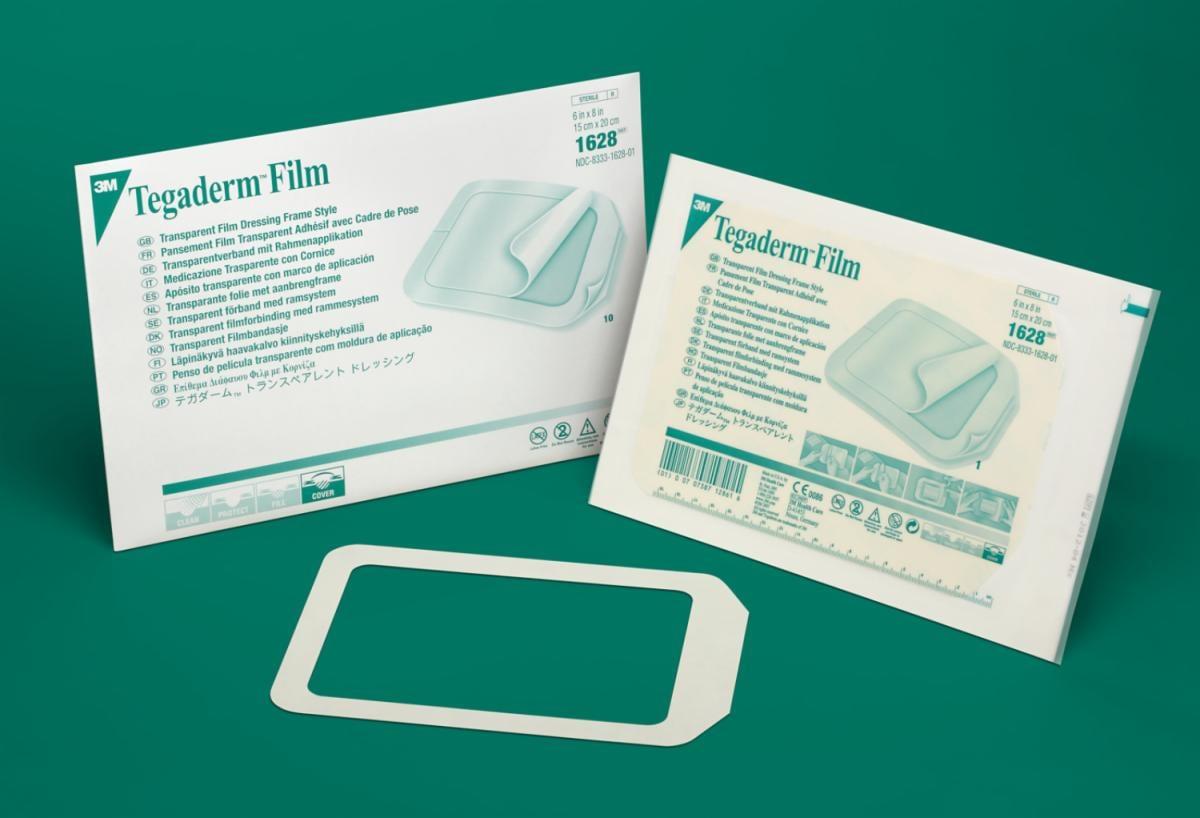Tegaderm Film Frame Style Dressing 6x8" Ster Adhesive Adherent Transparent Not Latex, 8 BX/CA 1628
