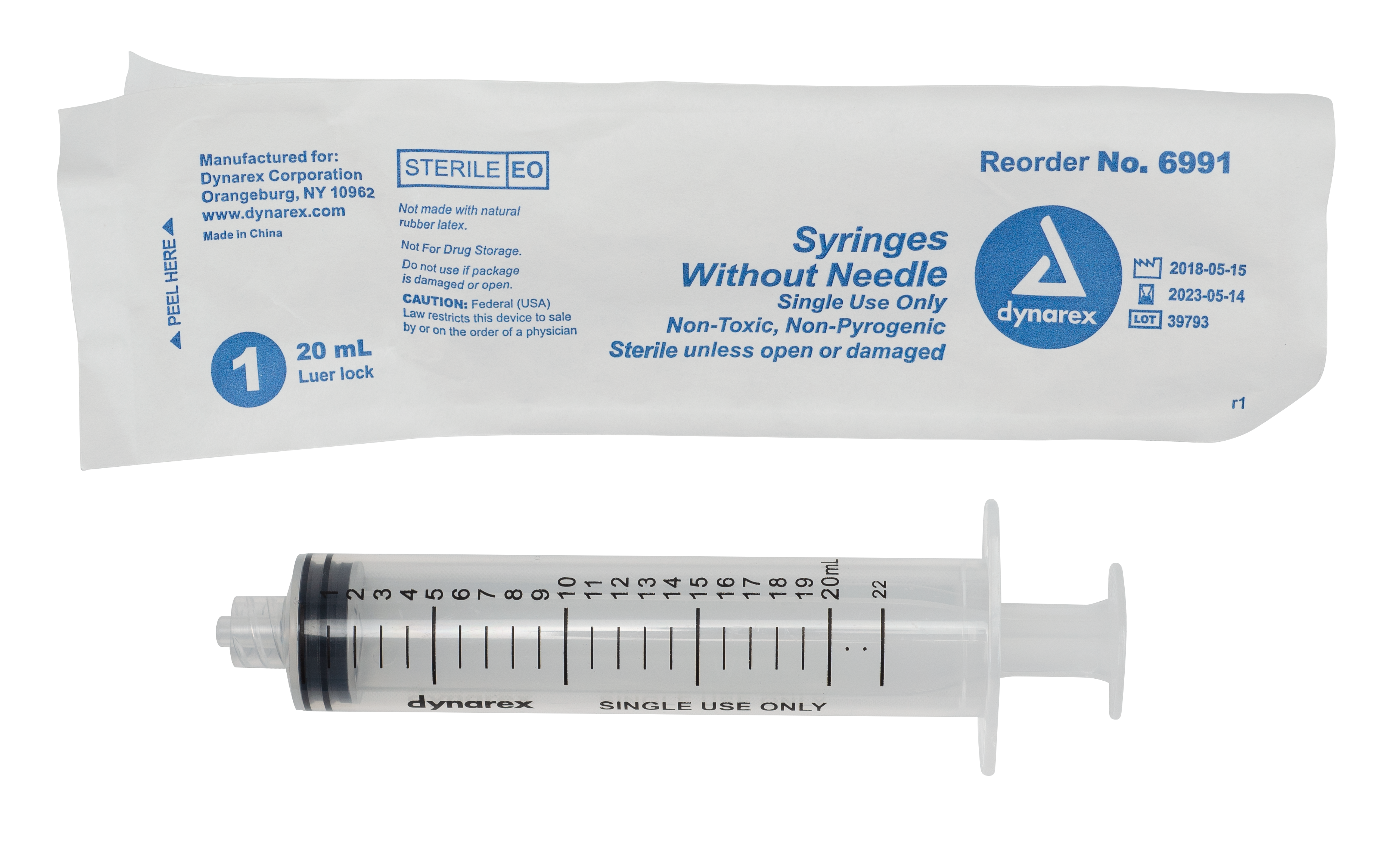 Syringe Only - Luer Lock 20cc 50 Ct Dynarex Corporation
