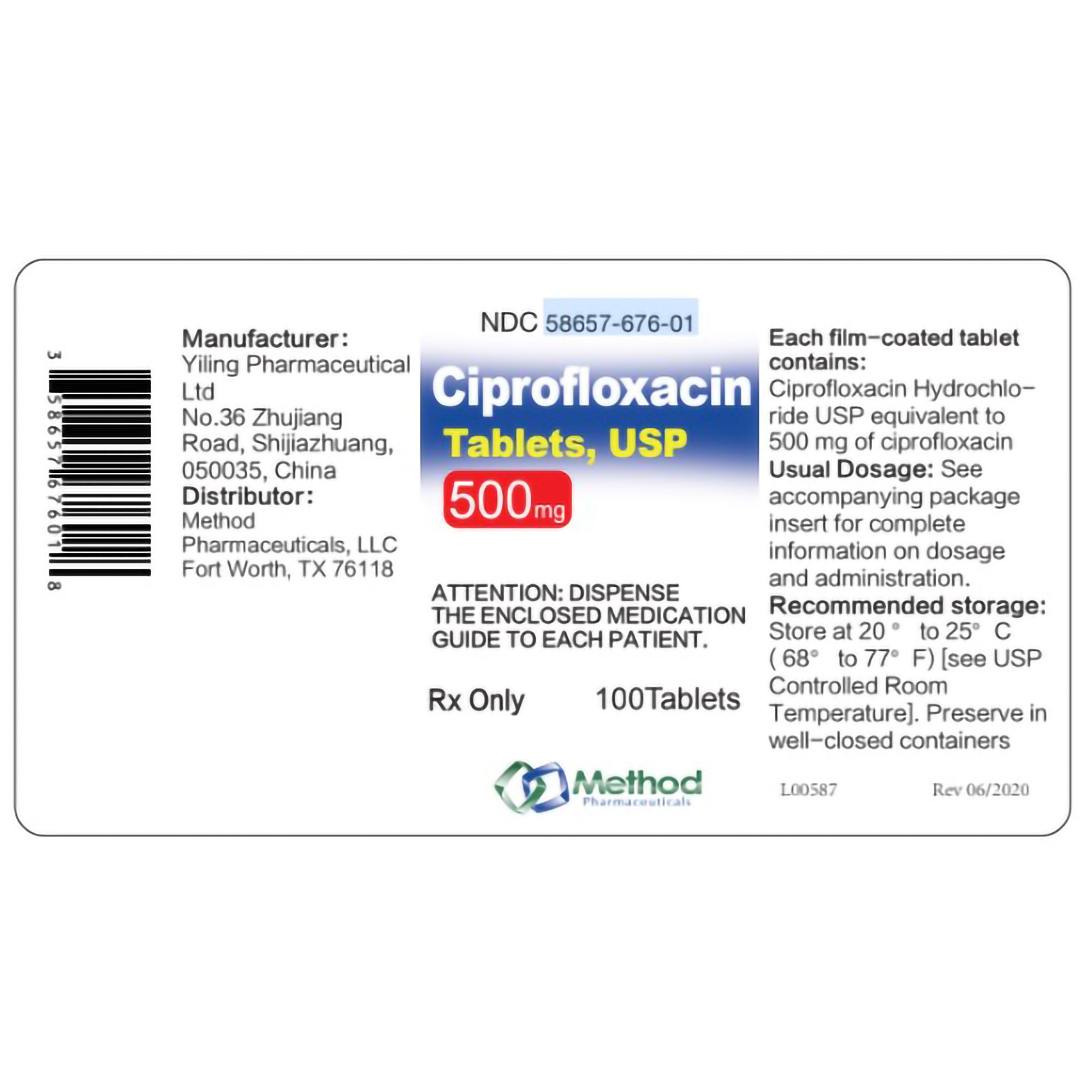 Ciprofloxacin HCl Tablets 500mg Bottle 100/Bt