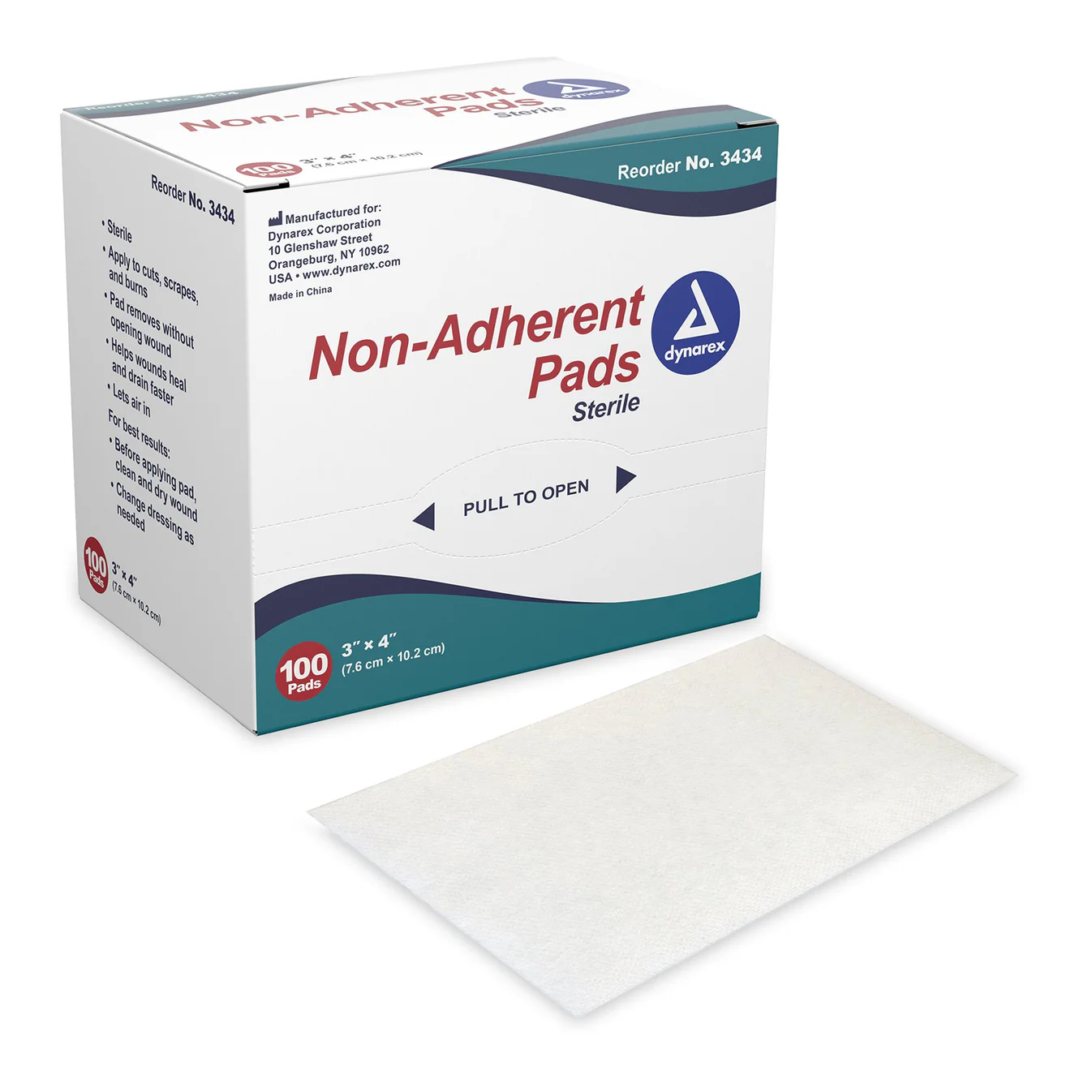Non-Adherent Dressing Pads Sterile, 3 x 4 100 Ct Dynarex Corporation