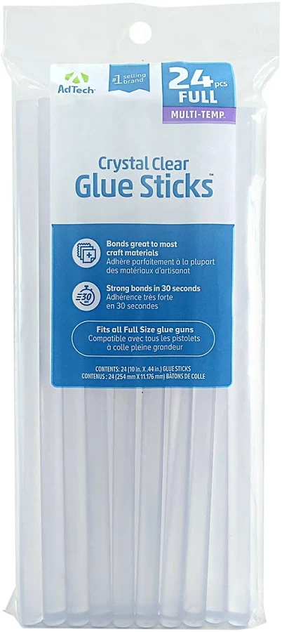 Adtech Crystal Clear Hot Glue Gun Sticks, Full Size, 10” long .44” Diameter, 24/Pk