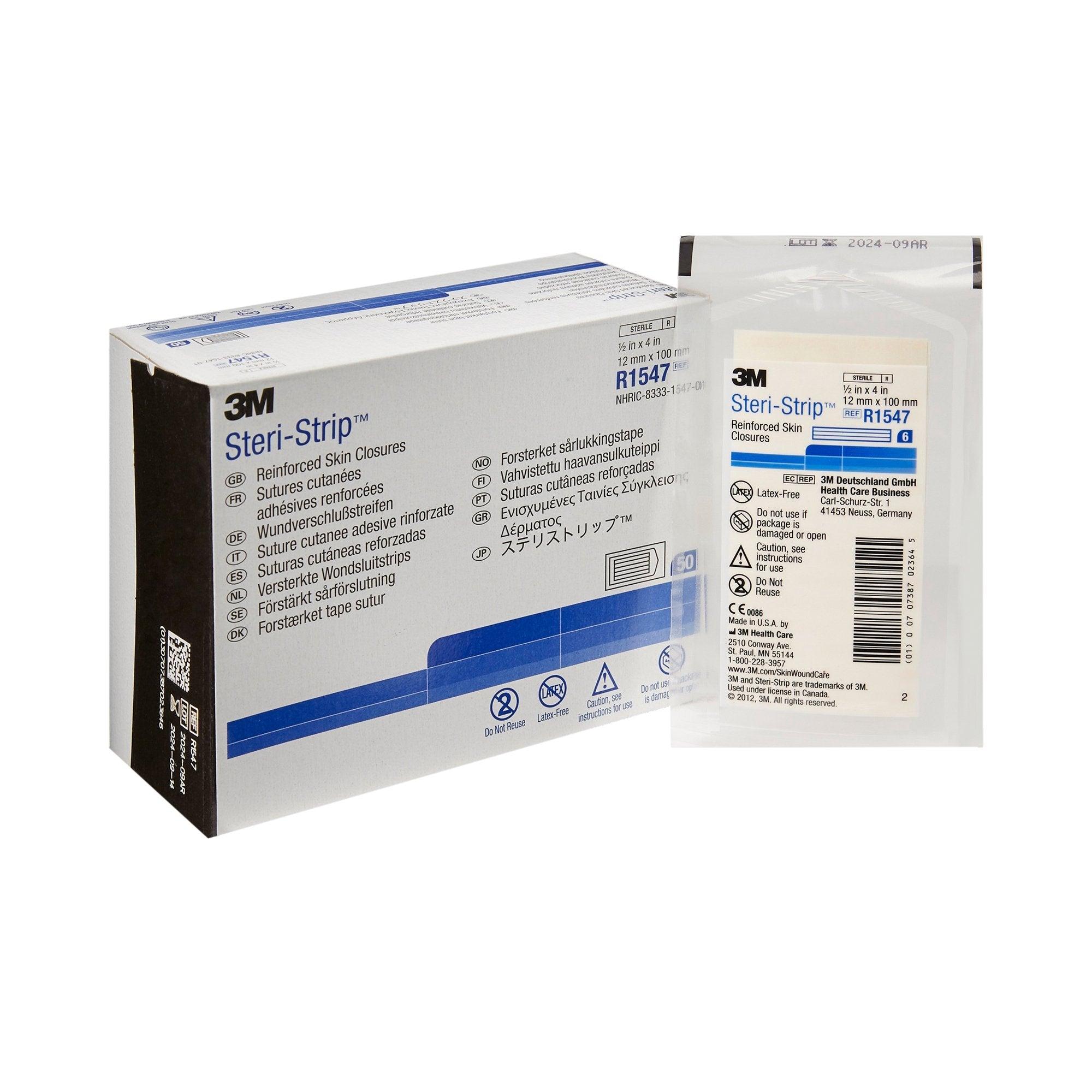 Steri-Strip Skin Closure Strip 1/2x4" White Breathable Adherent Sterile 50/Box, 4 BX/CA