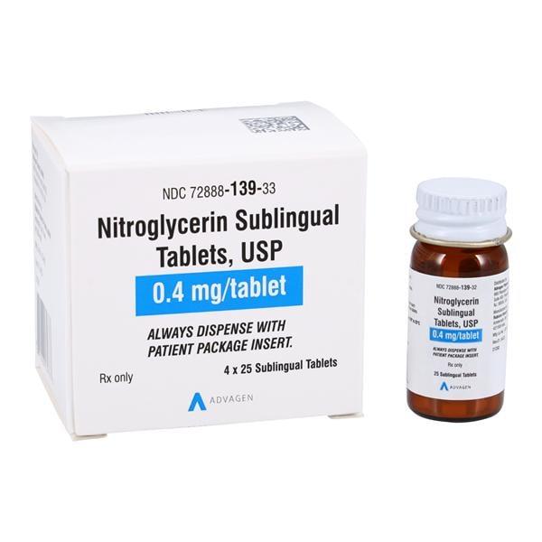 Nitroglycerin Sublingual Tablets 0.4mg Pack 100/Package AdvaGen Pharma, Ltd.