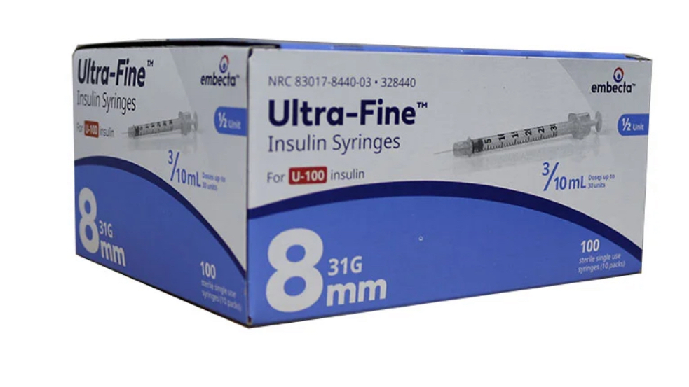 BD Ultra Fine Insulin Syringe/Needle 31gx6mm 100/BX 9870479