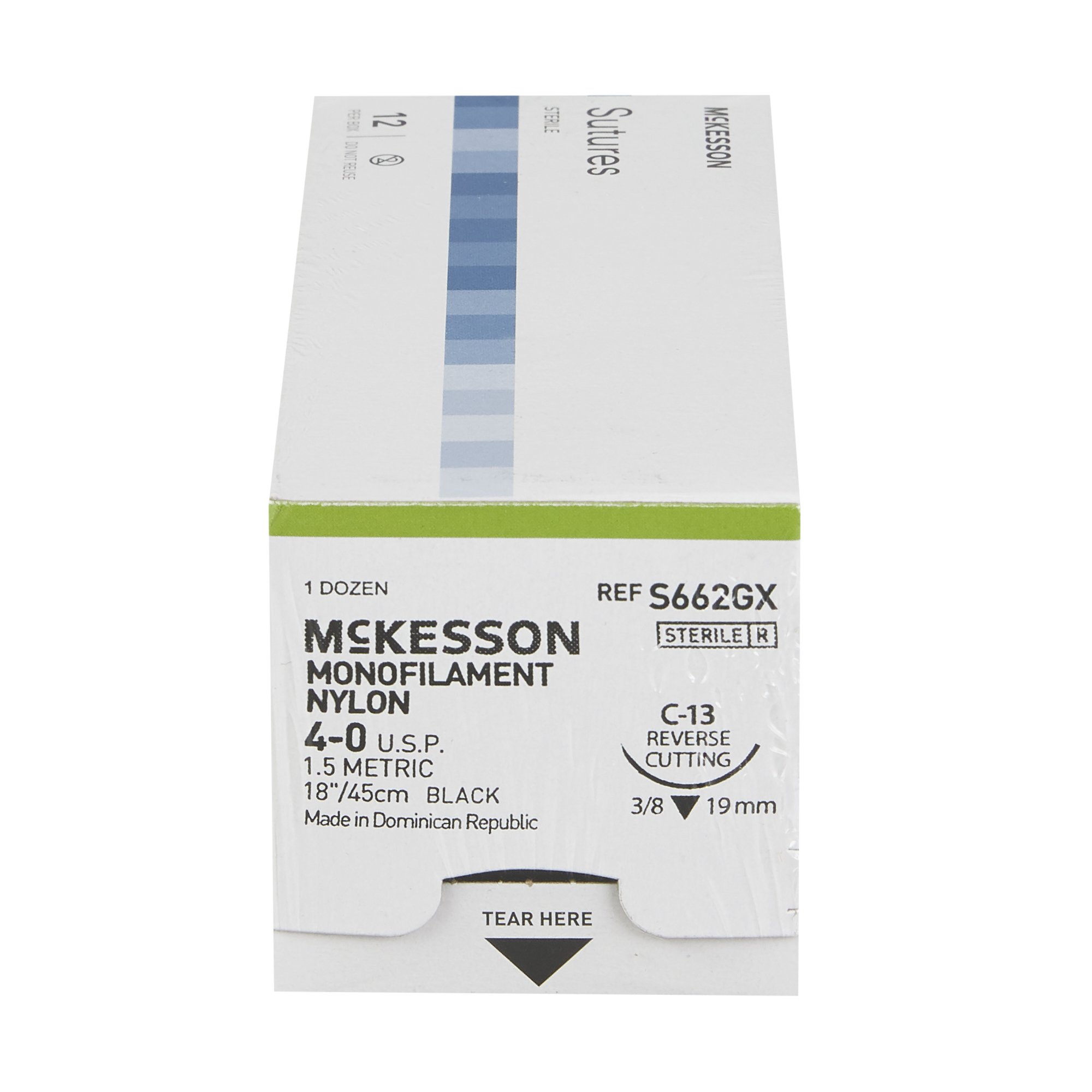 Nonabsorbable Suture with Needle McKesson Nylon C-13 3/8 Circle Reverse Cutting Needle Size 4-0 Mono