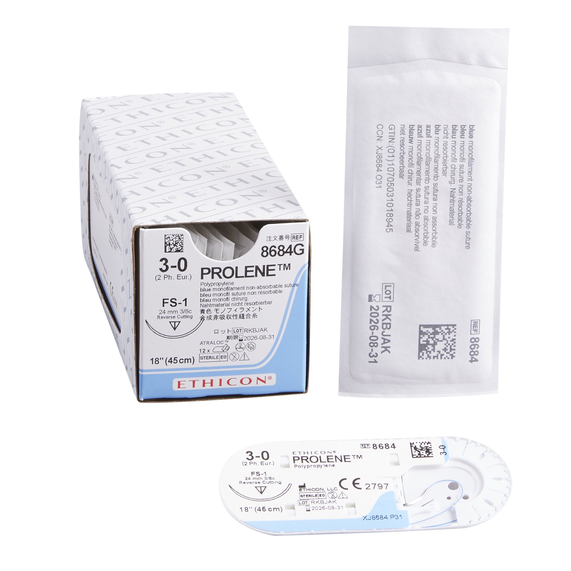 Nonabsorbable Suture with Needle Prolene™ Polypropylene FS-1 3/8 Circle Needle Size 3-0 Monofilament