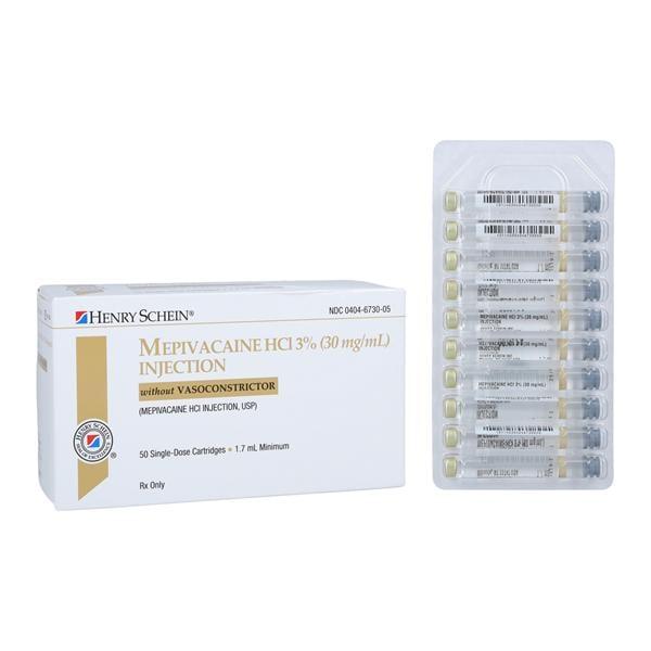 HSI Anesthetic Cartridge Mepivacaine HCl 3% Plain Tan 50/Box, 20 BX/CA Henry Schein Inc.