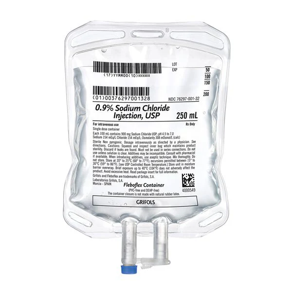 Grifols, S.A. IV Injection Solution 0.9% Sodium Chloride 250mL Bag Latex Non-PVC 28/Case 731359