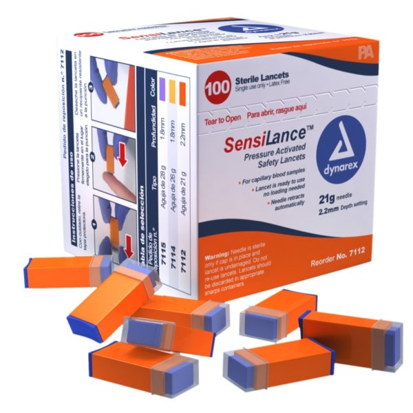 Lancets Pressure Activated Safety, Sterile 21g, 2.2 mm, Box of 100 Dynarex 7112