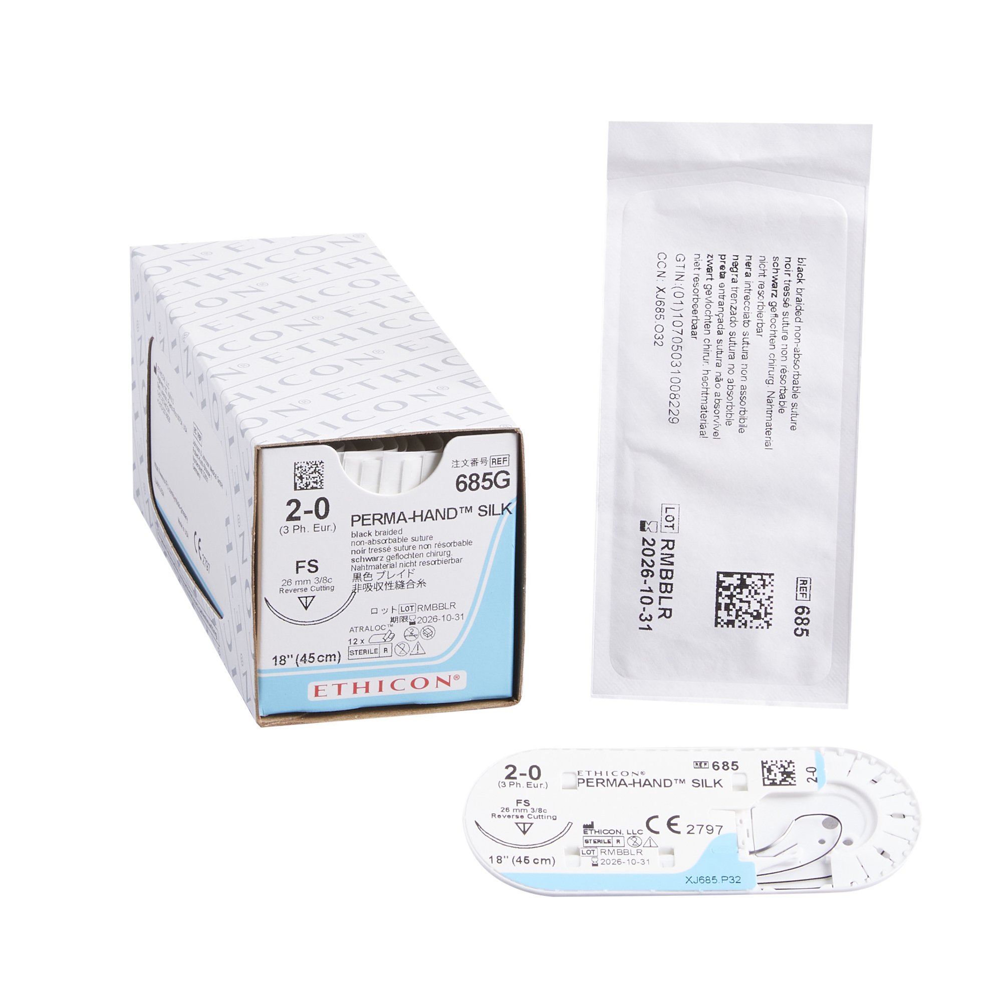 Nonabsorbable Suture with Needle Perma-Hand™ Silk FS 3/8 Circle Needle Size 2-0 Braided