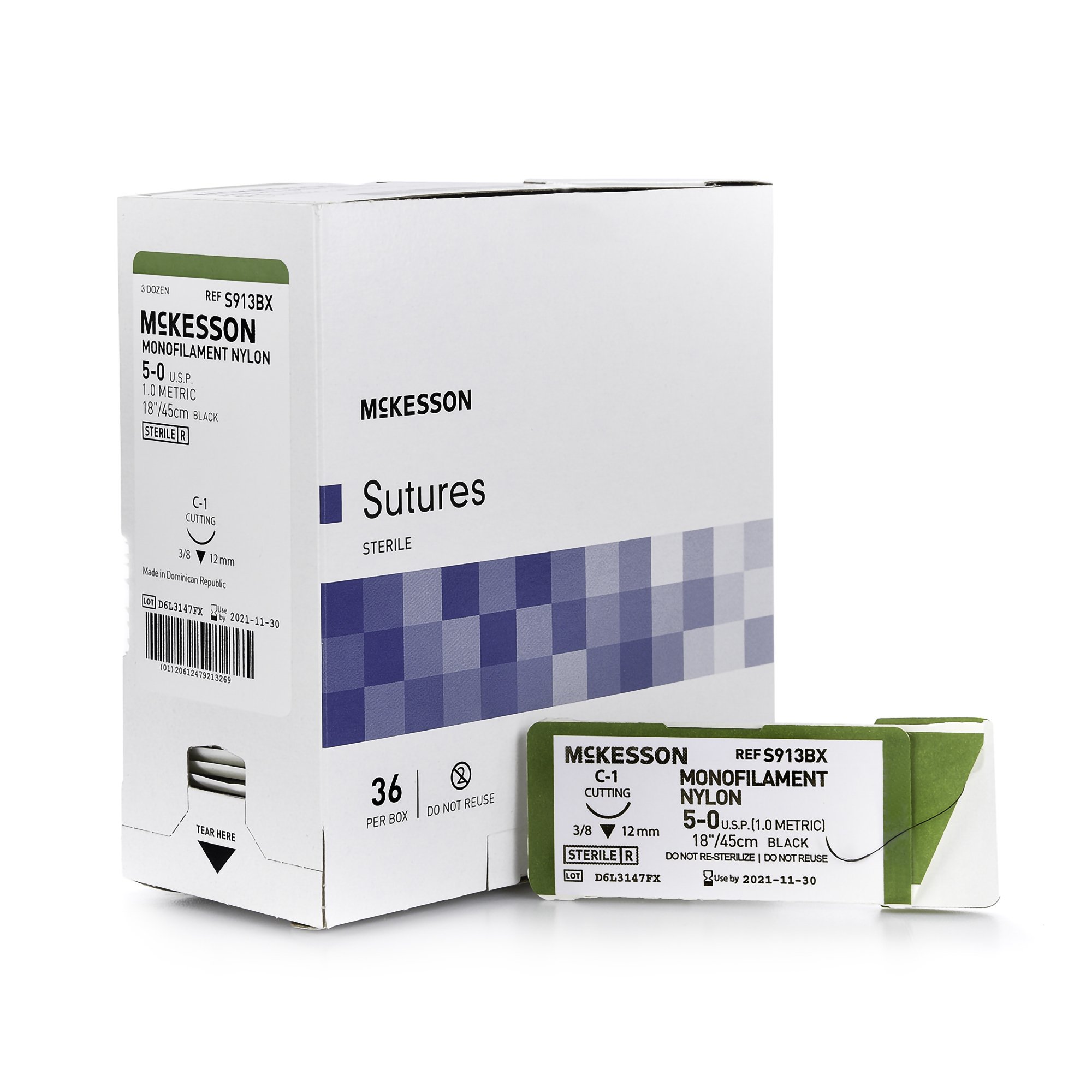 Nonabsorbable Suture with Needle McKesson Nylon C-1 3/8 Circle Taper Cutting Needle Size 5-0 Monofil