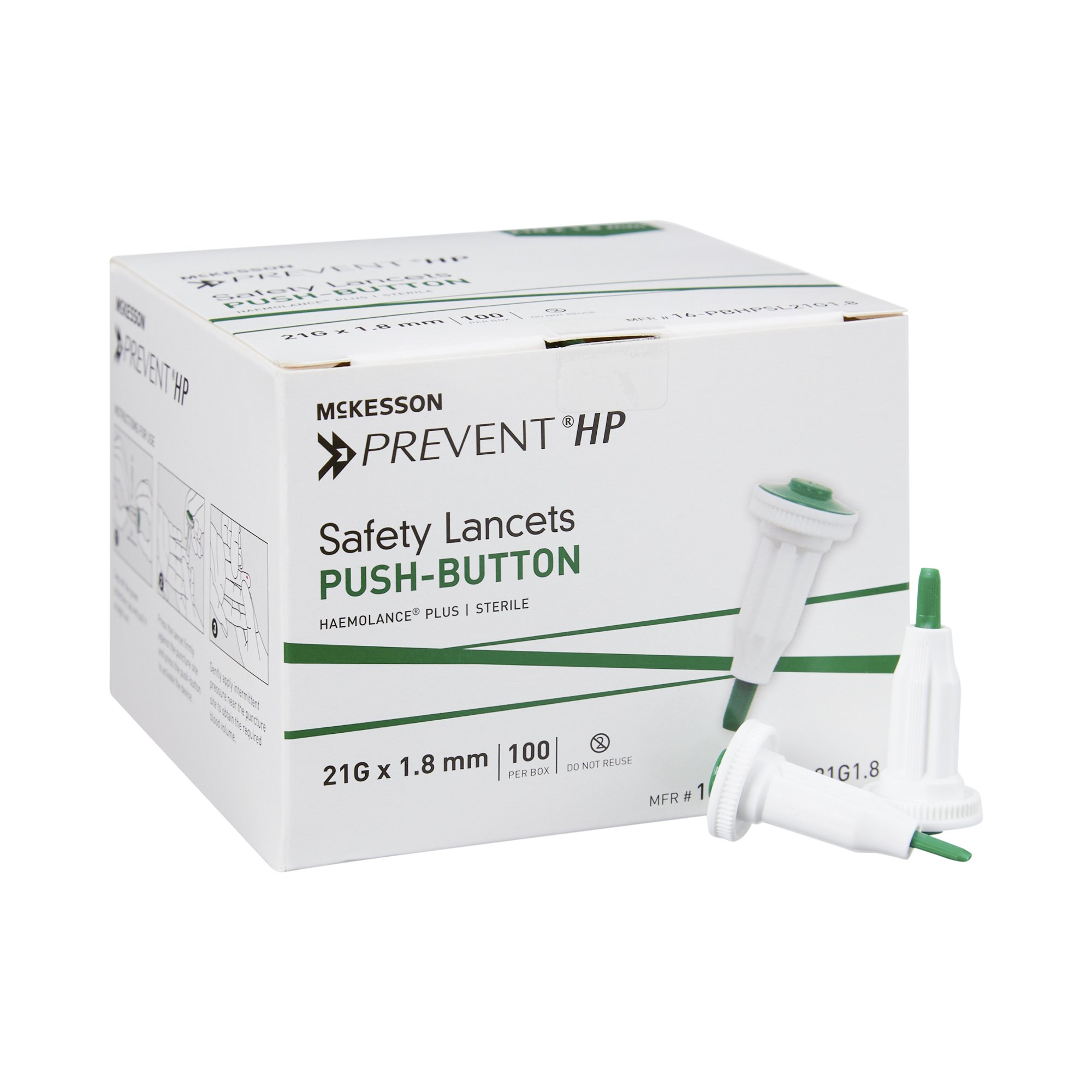 Safety Lancet McKesson Prevent® HP 21 Gauge Retractable Push Button Activation Finger