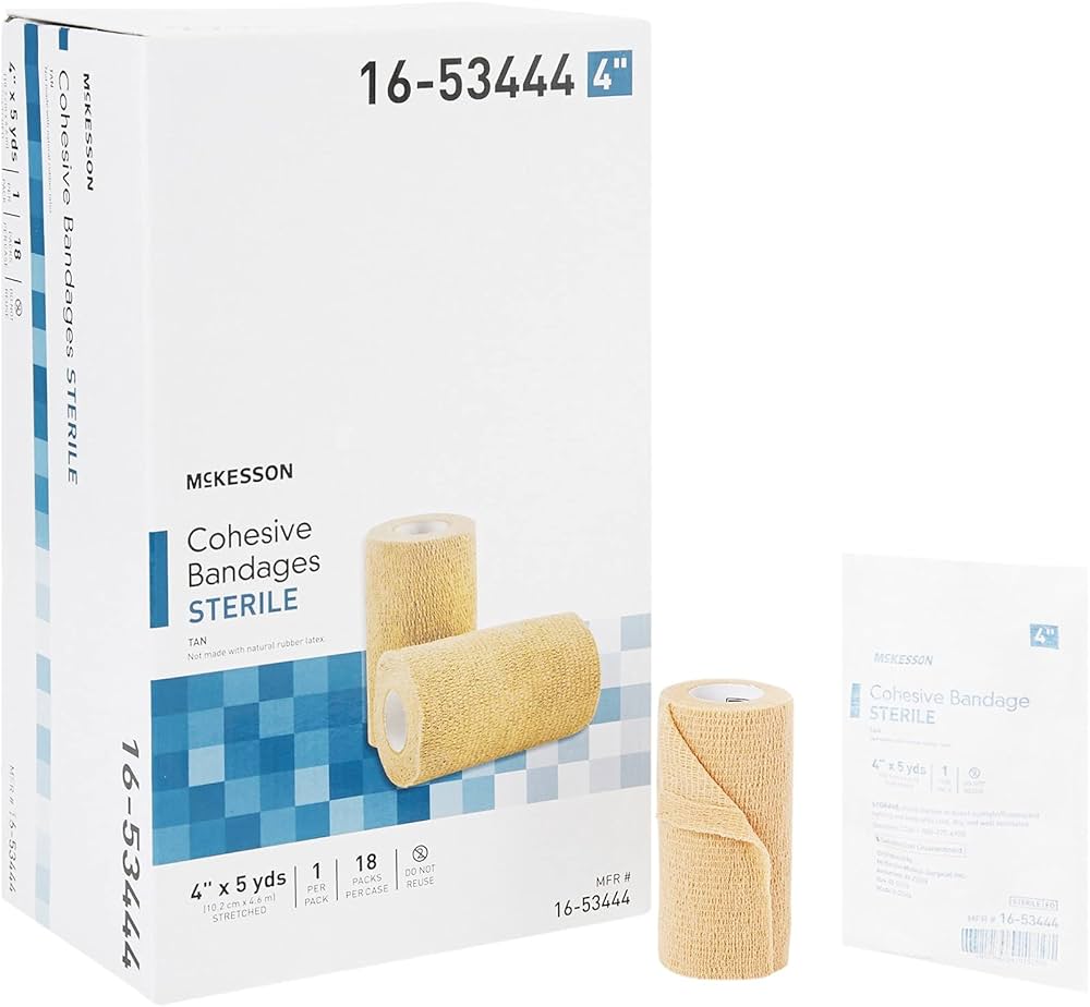 Cohesive Bandage McKesson 4 Inch X 5 Yard Self-Adherent Closure Tan Sterile Standard Compression BAN