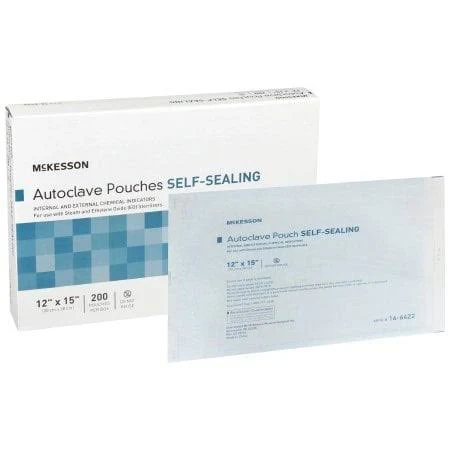 Sterilization Pouch McKesson Ethylene Oxide (EO) Gas / Steam 12 X 15 Inch White / Blue Self Seal Pap