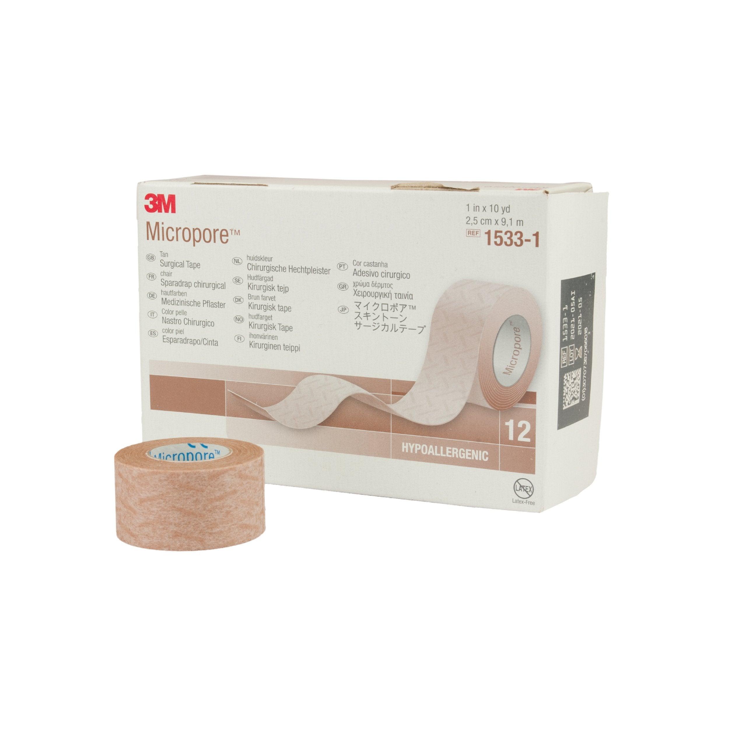 Micropore Surgical Tape Paper 1"x10yd Tan Non-Sterile 12/Box, 10 BX/CA