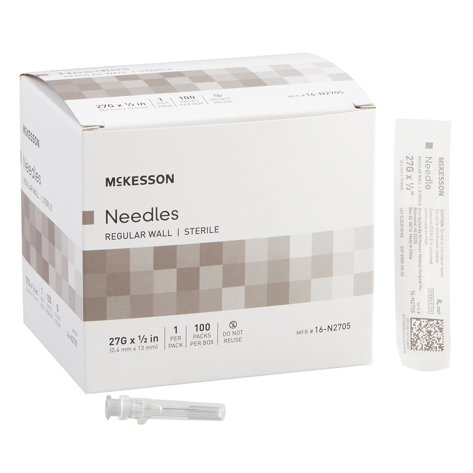 Hypodermic Needle Regular Wall 27GX1/2" 100/BX Mckesson Medical and Surgical Inc
