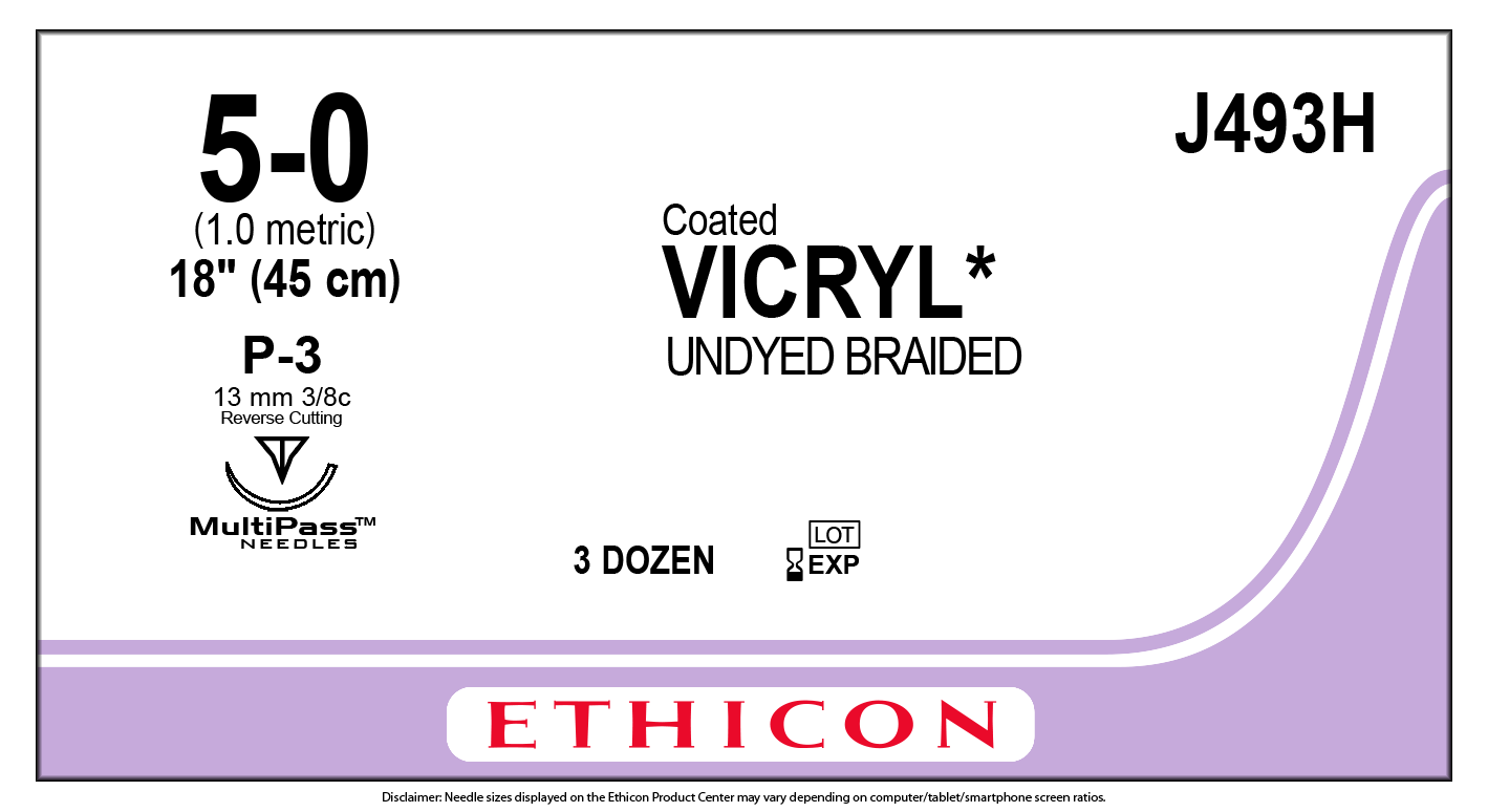 SUTURE, VICRYL UD BR CT 5-0 1 8" P3 (36/BX) Ethicon - Suture 243 J493H