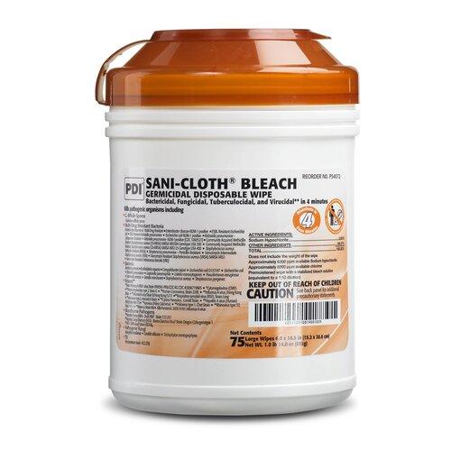 Wipes Germicidal Sani-Cloth Bleach Large 6 in x 10.5 in Canister 75/Can, 12 CN/CA