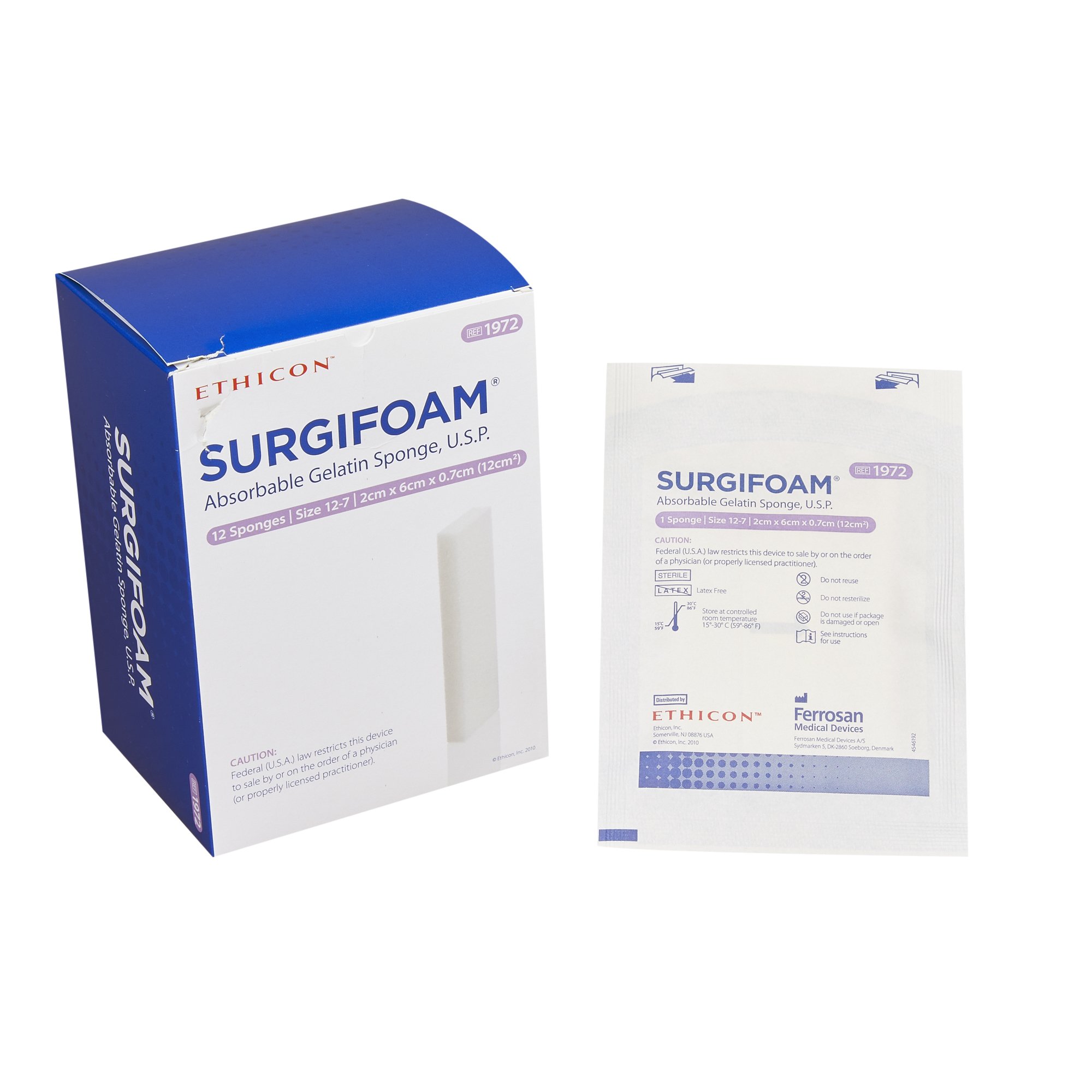 Absorbable Gelatin Sponge SURGIFOAM® 2x6 cm X 7mm 12 Count Sterile SKU 403360