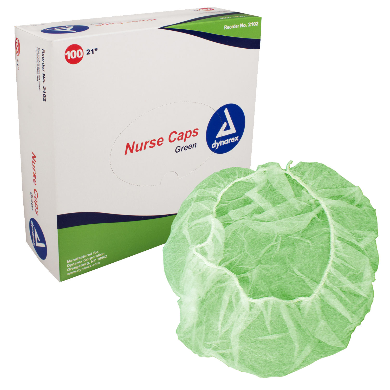 Bouffant Cap Nurse Cap O.R. 21, Green 100 Ct Dynarex Corporation