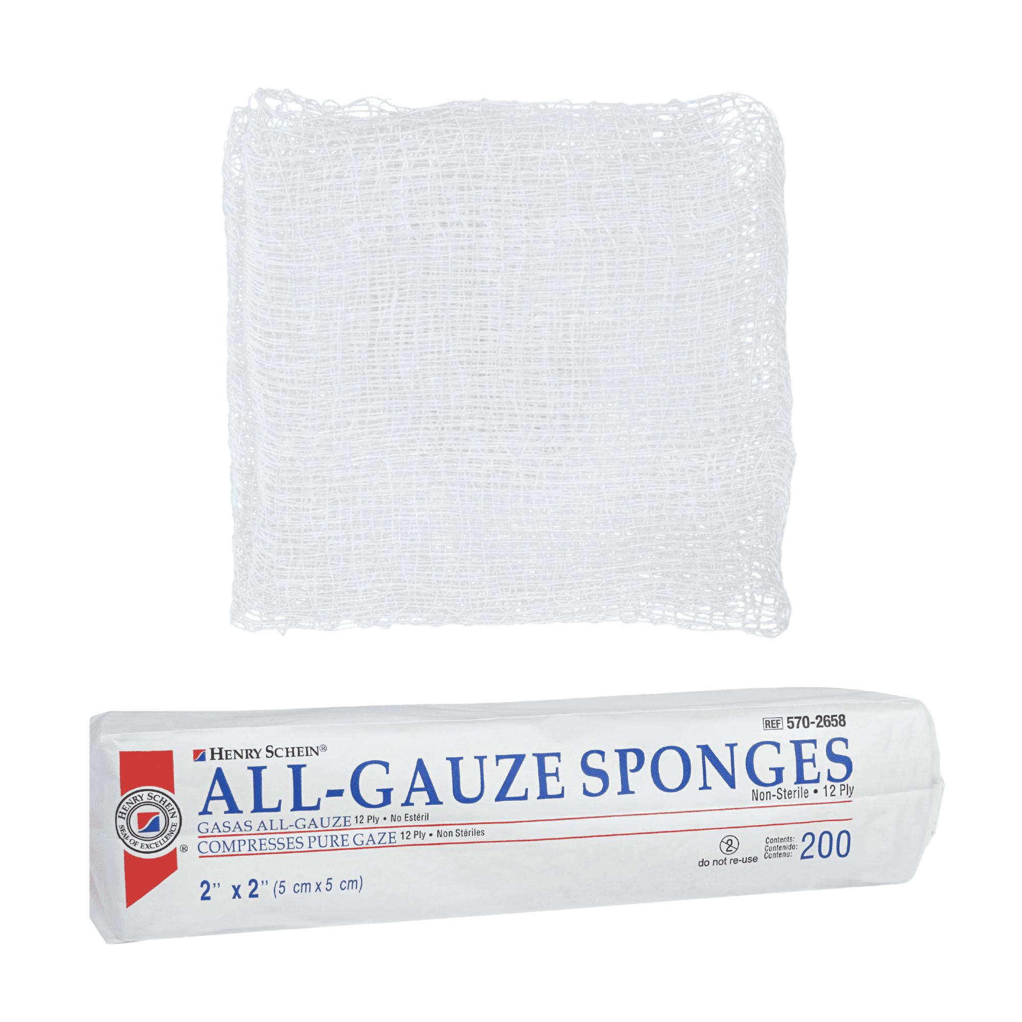 Henry Schein 100% Cotton All-Gauze Sponge 2x2" 12 Ply Non-Ster Square Not Latex, 40 PK/CA 90-8292-I
