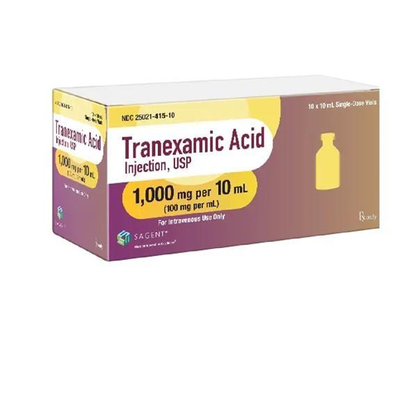 Tranexamic Acid Injection 100mg/mL SDV 10mL 10/Package Sagent Pharmaceuticals