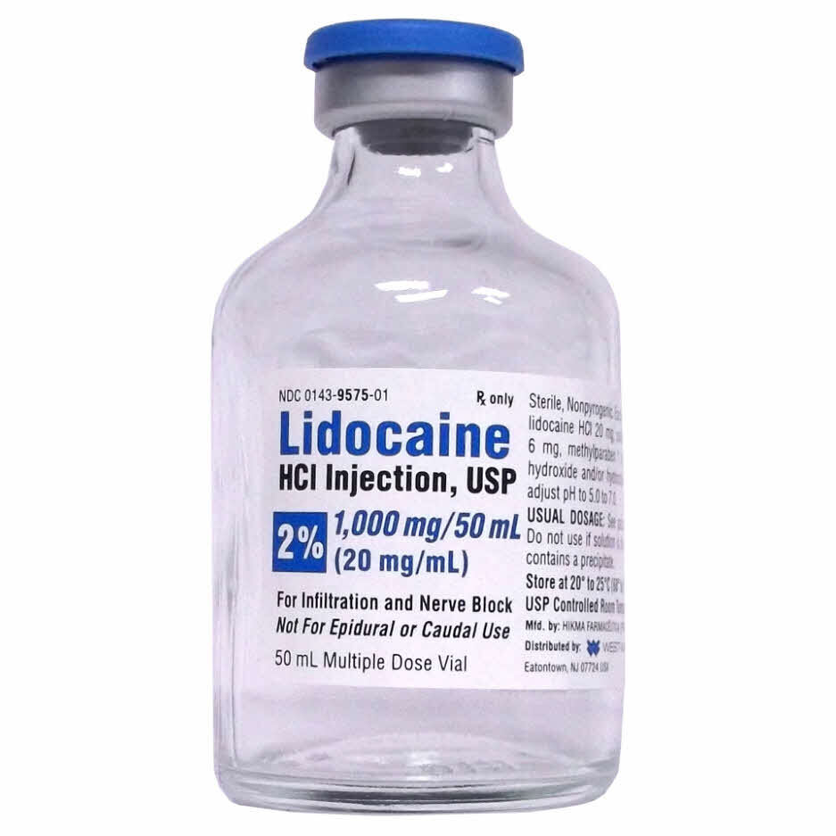 Lidocaine 2%, 20mgml, 50ml Vial NDC 0143-9575-1