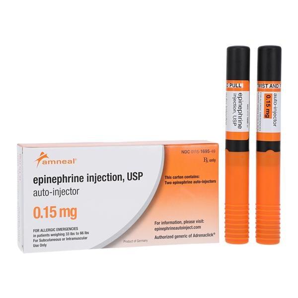 Epinephrine Injection 0.15mg Auto-Injector 2/Package Amneal Pharmaceuticals