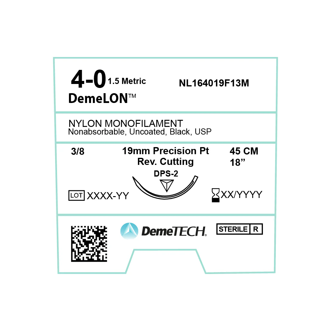 SUTURE, ETHILON BLK MONO 4-0 18" PS-2 (12/BX) DemeTech Corporation