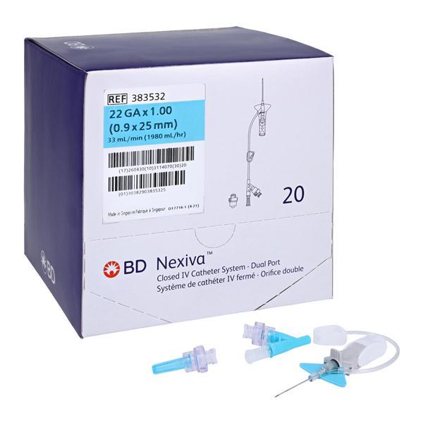 Nexiva IV Catheter 22 Ga 1" Instaflash Ndl 1" Extension Vialon biomaterial 20/Box, 4 BX/CA 383532