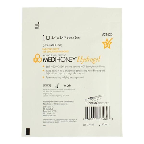 MediHoney Honey Hydrogel Dressing 2.4x2.4" Sterile Square Sheet Non-Adhesive 50/Case