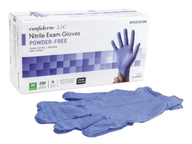 Exam Glove McKesson Confiderm® 3.5C Medium NonSterile Nitrile Standard Cuff Length Textured Fingerti