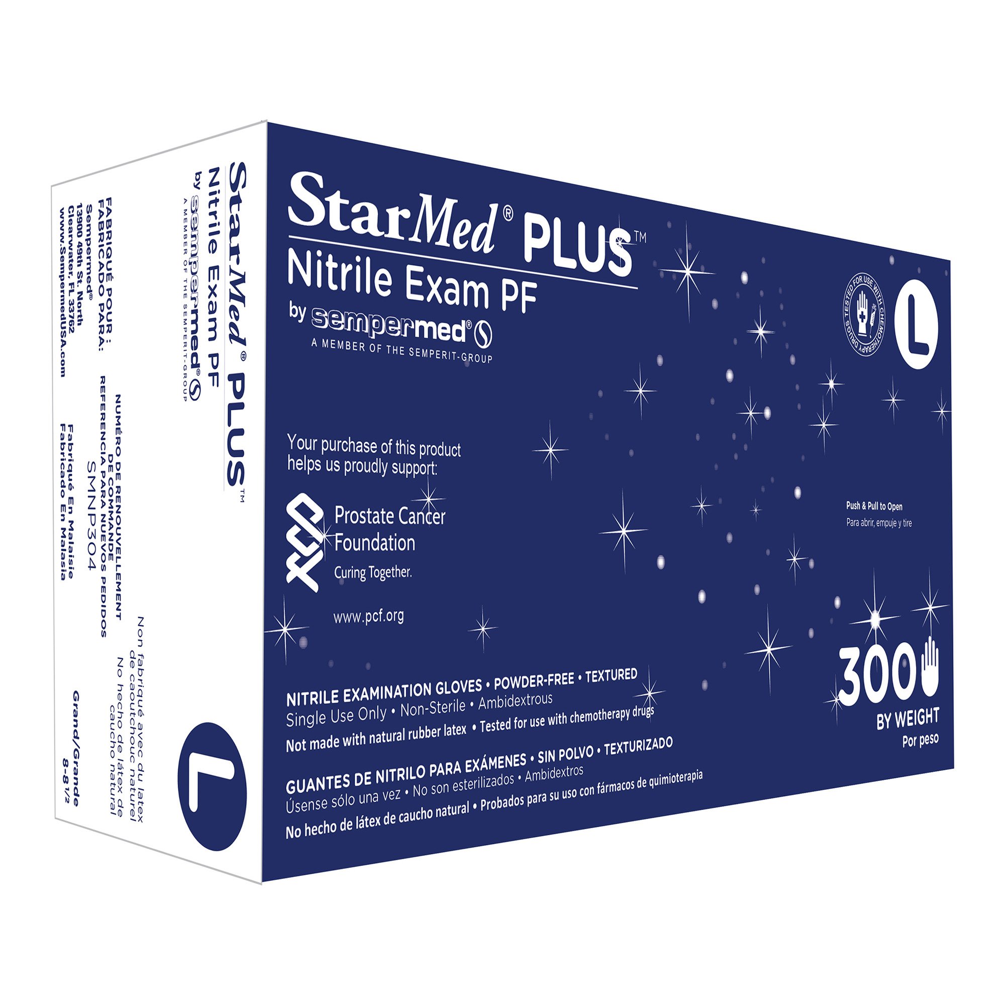 Exam Glove StarMed® Plus™ Large 300 per Box NonSterile Nitrile Textured Fingertips Blue Chemo Te...