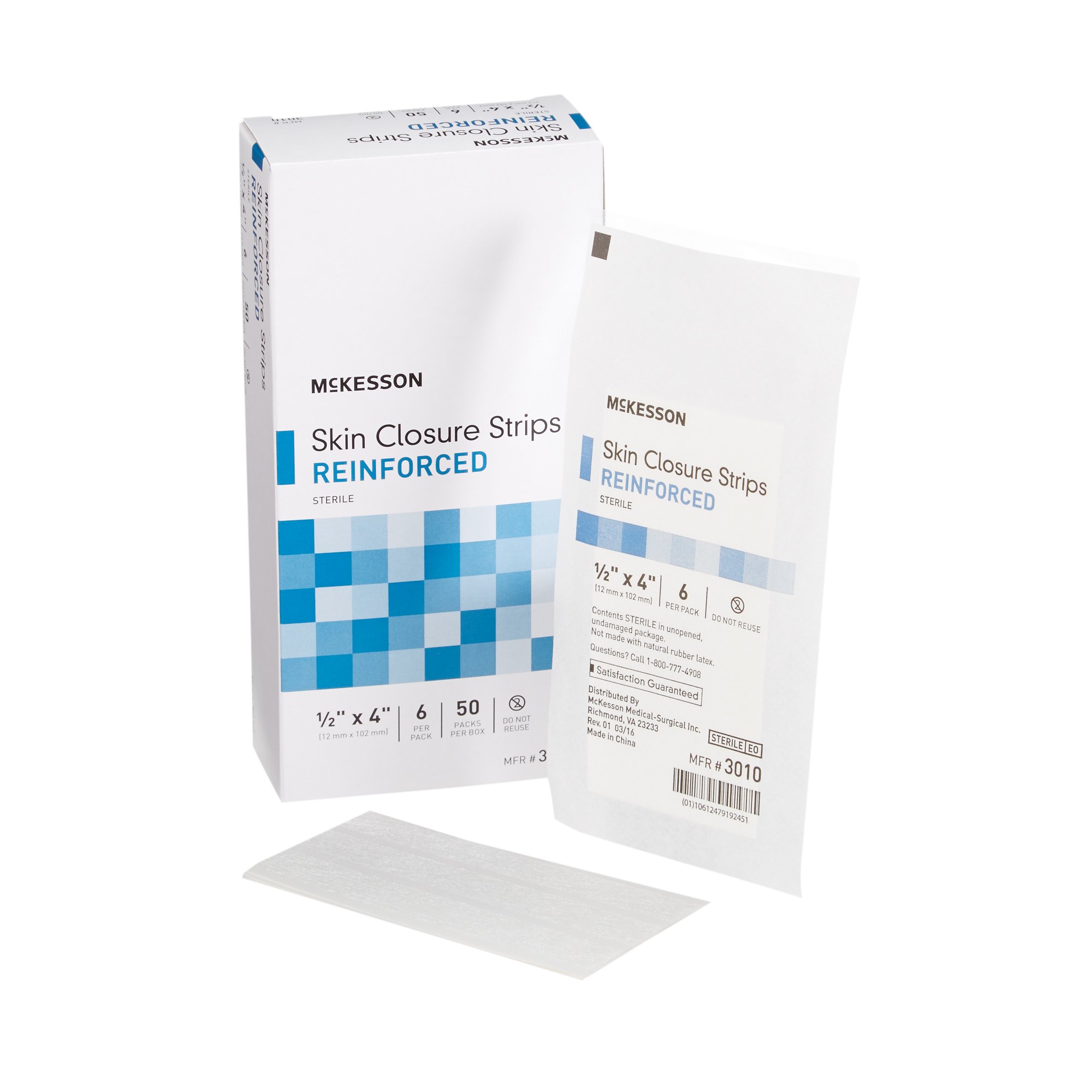 Skin Closure Strip McKesson 1/2 X 4 Inch Nonwoven Material Reinforced Strip White CLOSURE, SKIN REIN