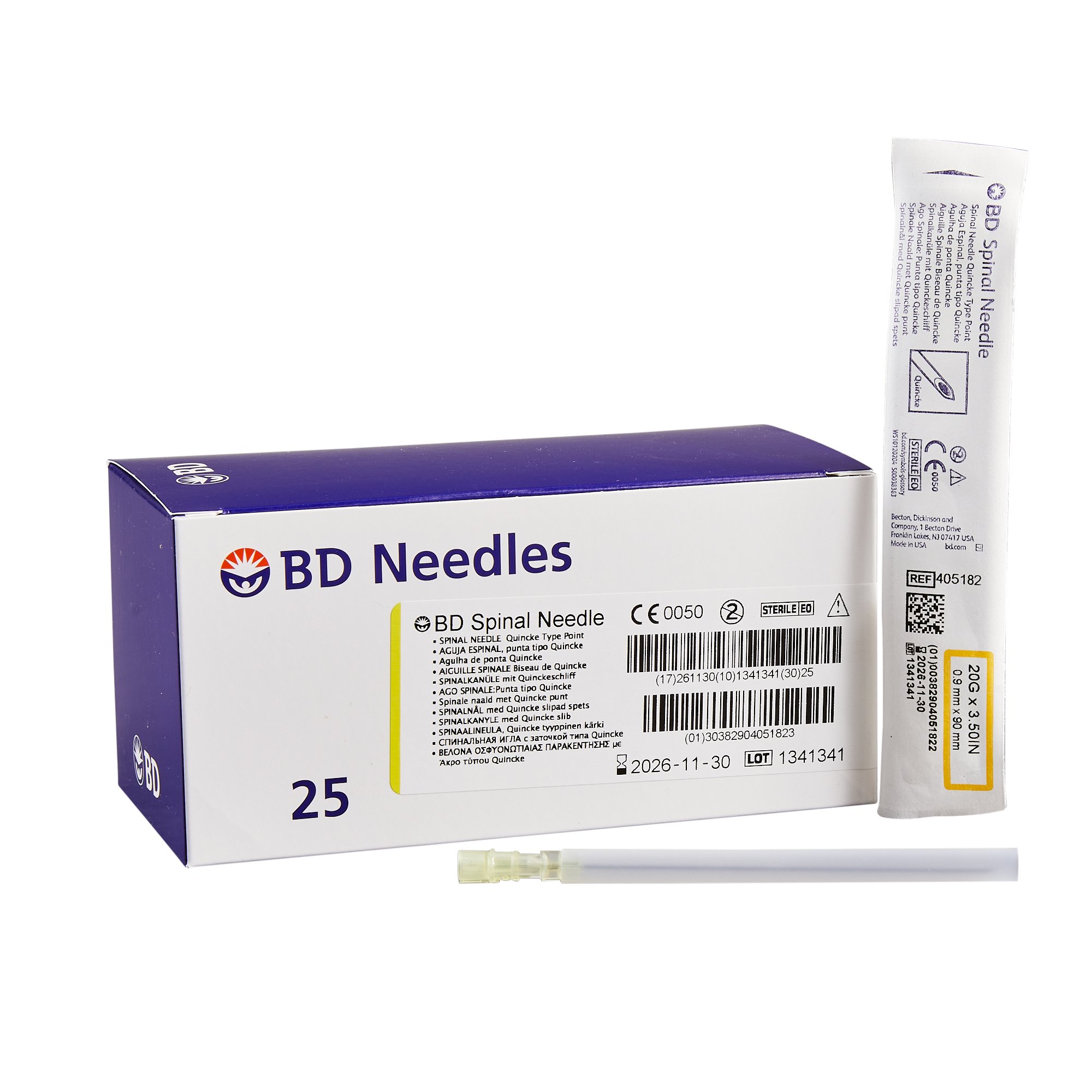 Spinal Needle BD™ Quincke Style 20 Gauge 3-1/2 in Length Sterile