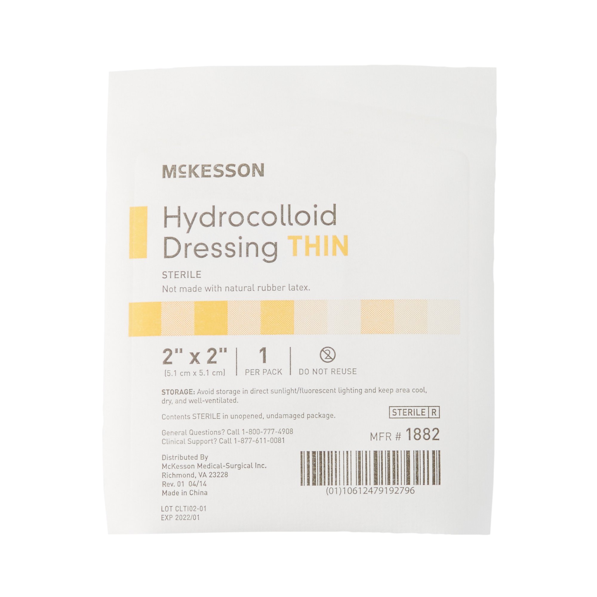 Thin Hydrocolloid Dressing McKesson Film Backing 2 X 2 Inch Square Hydrocolloid