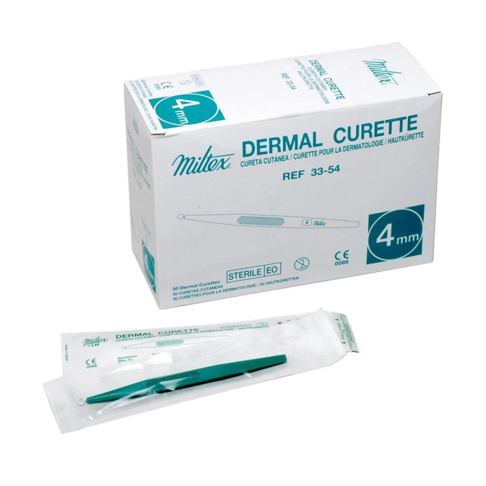 Dermal Curette Miltex® 5-1/2 Inch Length Flat Handle 4 mm Tip Round Loop Tip CURETTE, DERMAL DISP 4M