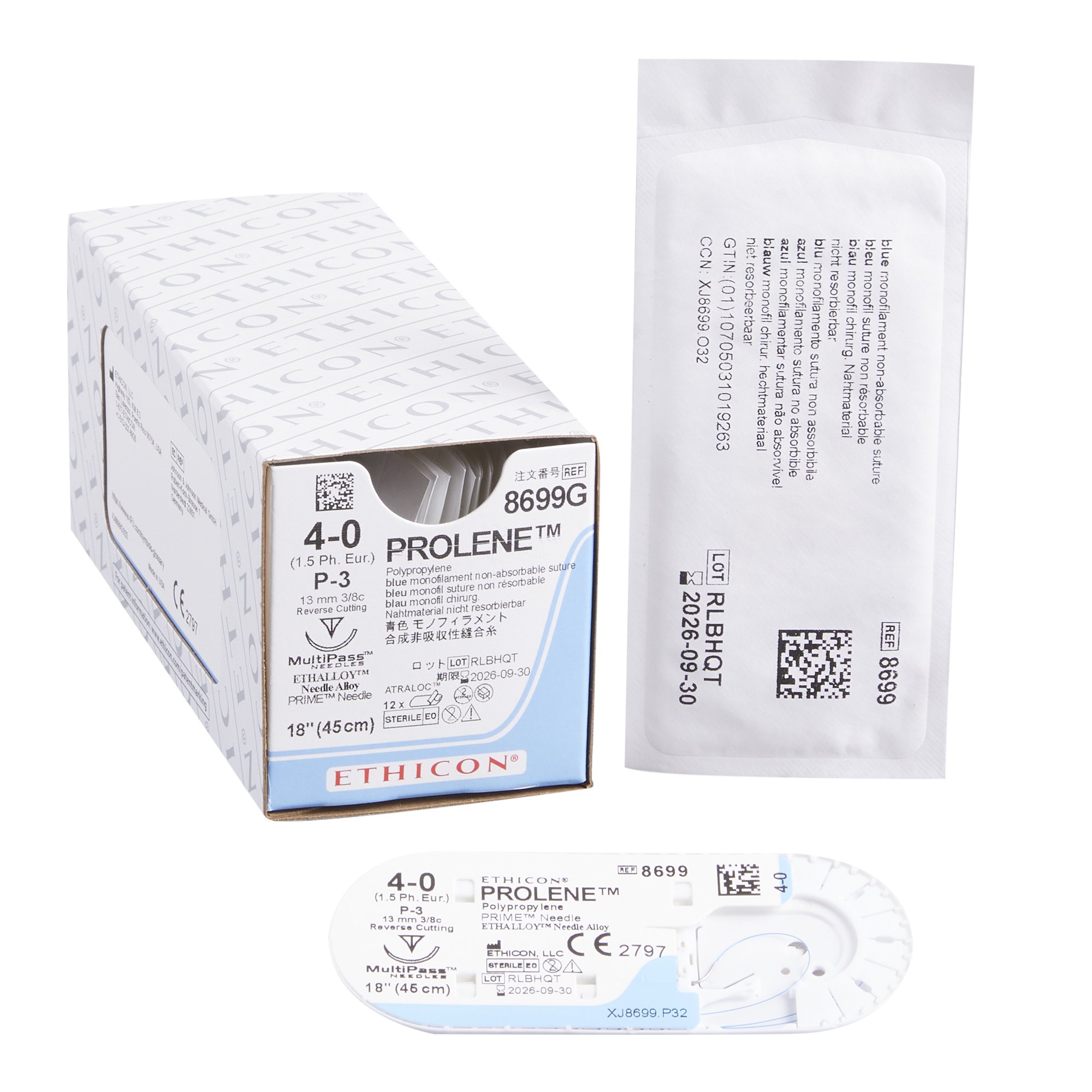 Nonabsorbable Suture with Needle Prolene™ Polypropylene P-3 3/8 Circle Needle Size 4-0 Mono...