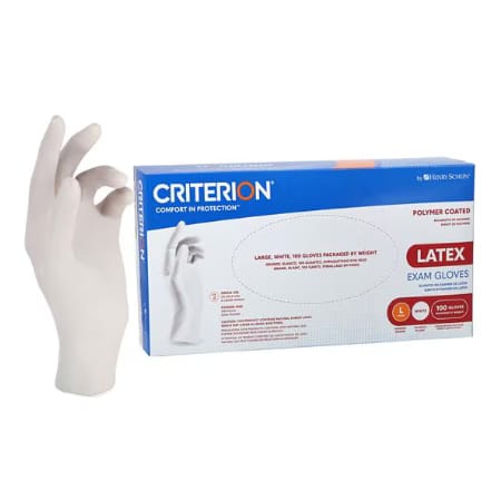 Criterion Polymer Coated Latex Exam Gloves Large White Non-Sterile 100/Bx