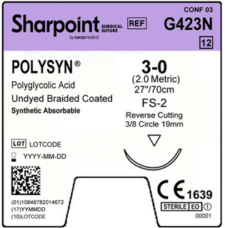 SUTURE POLYGLY ACID BRD 3-027IN/70CM 3/8 CIRC 12/B Surgical Specialties Corporation G423N