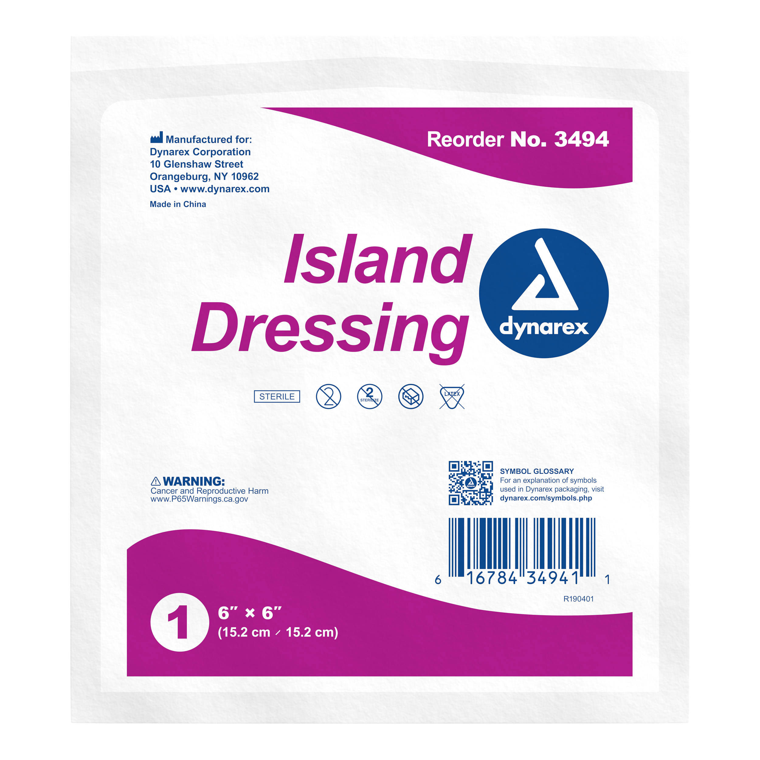 Island Dressing Sterile 6 x 6 25 Ct x 6 Dynarex Corporation 3494