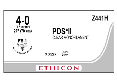 PDS II Suture Polydioxanone Monofilament 4-0 27" Absorbable FS-1 Uncoated Undyed 36/Box Z441H