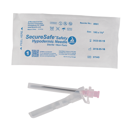 SecureSafe Safety Hypodermic Needle 18Gx1 1/2 100 Dynarex Corporation